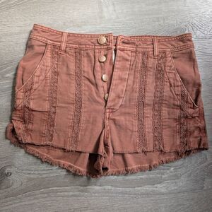 Free People High Waist Brown Button-Up Shorts